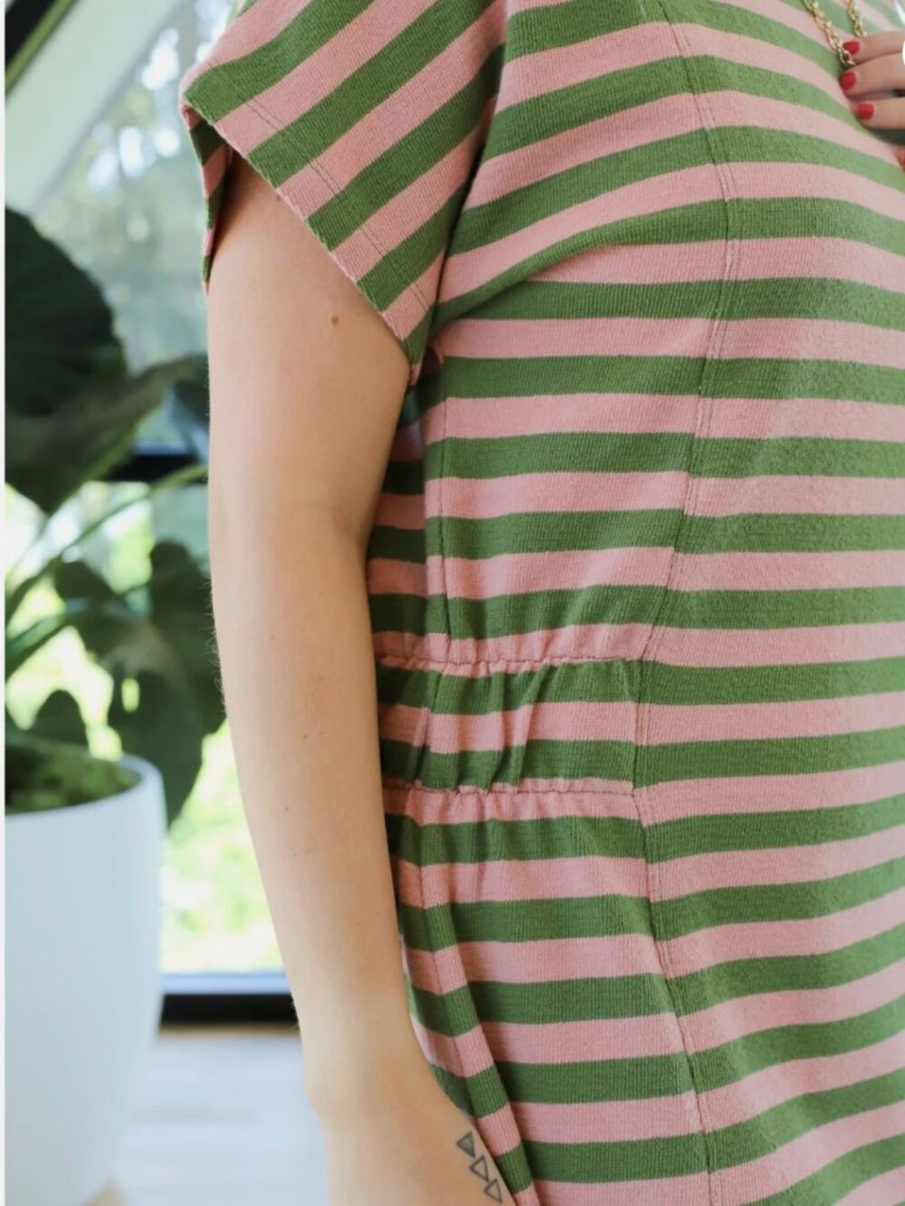 KOMODO Una Organic Cotton Mini Dress in Pink and Green Stripe | Size 6 - Picture 2 of 12